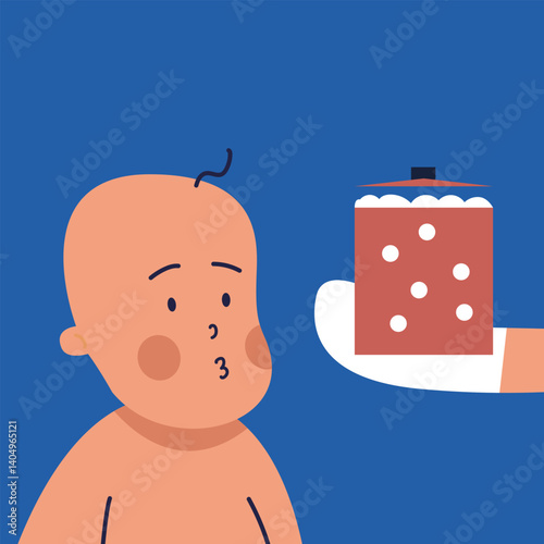 Single dad with toddler cooking soup. Flat vector illustration in cartoon style.