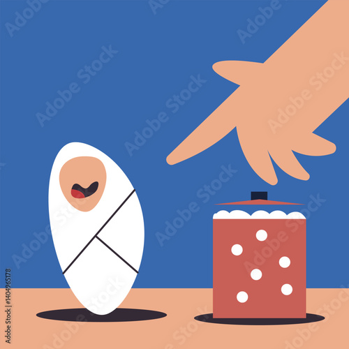 Single dad baby cooking. Flat vector illustration in cartoon style.