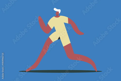 Elderly man stretching in gym. Boy doing yoga. Flat vector illustration.