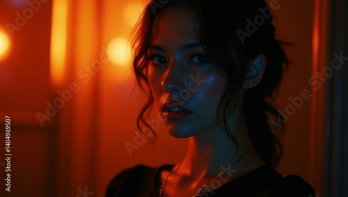 Neon Nights: A Portrait of Serene Beauty