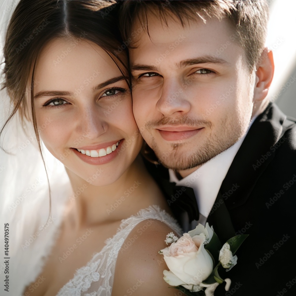 Wedding day joy for bride, groom.