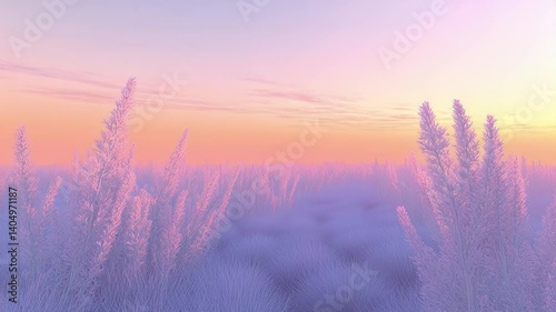 Serene Sunrise Over Dreamy Lavender Field with Gentle Hues