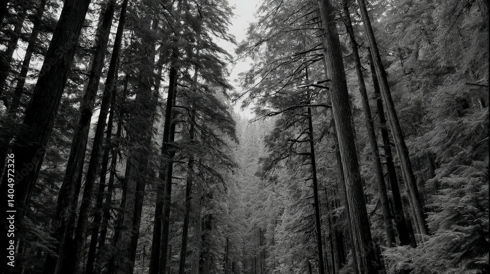 Fototapeta premium Majestic tall trees rise in a peaceful forest setting