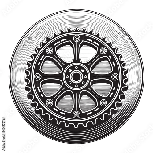 Detailed Illustration of a Bicycle Wheel with Spokes and Rim Design
