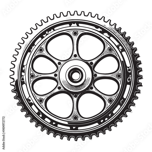 Intricate Black and White Gear Wheel Design for Industrial Themes