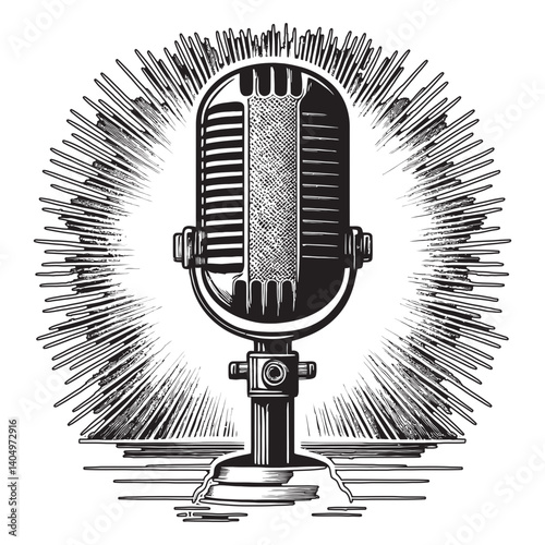 Vintage Microphone Design with Sound Waves and Retro Style