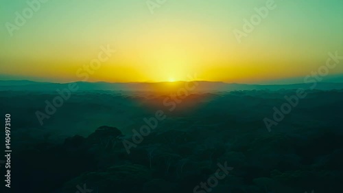 Serene Sunrise Over Rolling Hills and Lush Green Landscape