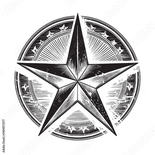 Vintage Star in Circular Emblem with Radiating Lines and Texture