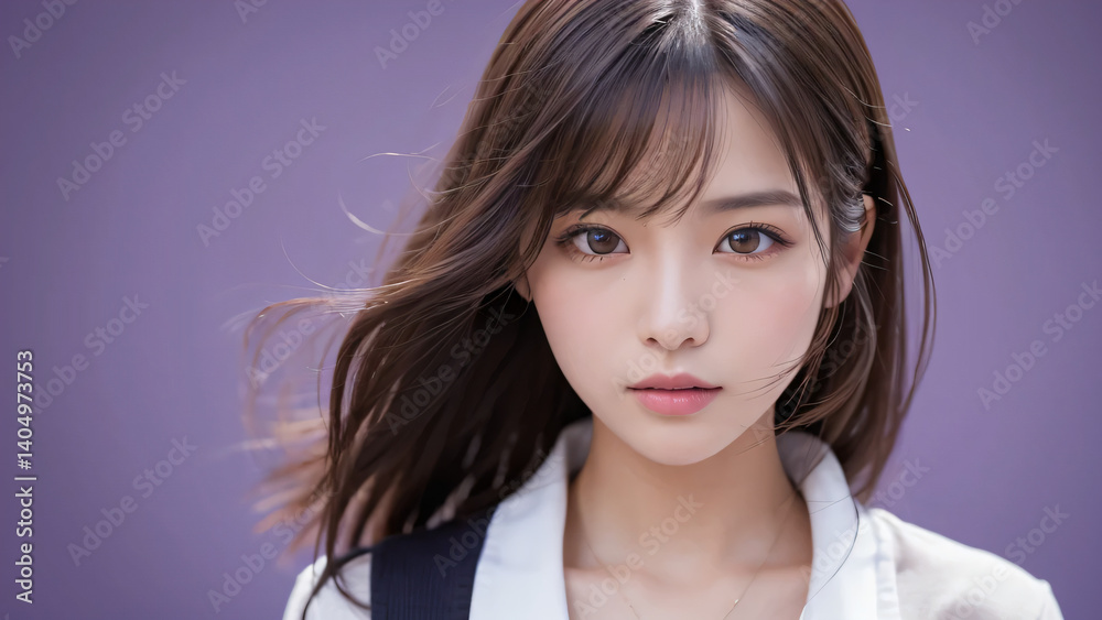 マットな紫の背景の前で、カーディガンを着たモデルの女性が優雅なポーズを決めるポートレート。落ち着いた色合いと柔らかな表情が、洗練された雰囲気と落ち着きを感じさせるシンプルで美しいシーン。
マットな紫の背景の前で、カーディガンを着たモデルの女性が優雅なポーズを決めるポートレート。落ち着いた色合いと柔らかな表情が、洗練された雰囲気と落ち着きを感じさせるシンプルで美しいシーン。