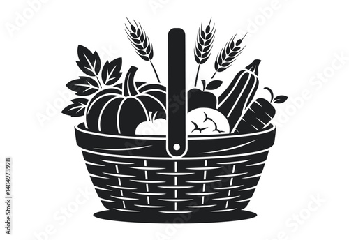 Vegetable Basket Silhouette Vector Illustration