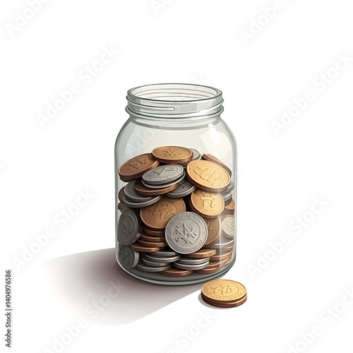Glass Jar Full of Mixed Coins – High-Resolution Digital Illustration photo