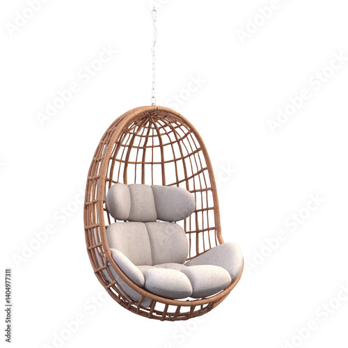 Hanging egg chair with cozy details isolated on transparent background in 3D transparent background isolated png stock