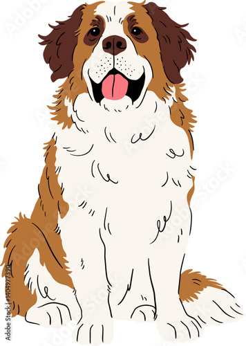 Cute Sitting Saint Bernard Dog Illustration