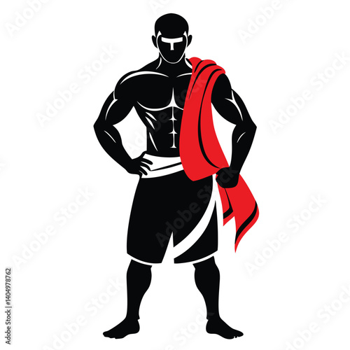 realistic silhouette of a boxer with towel over shoulders vector Illustration