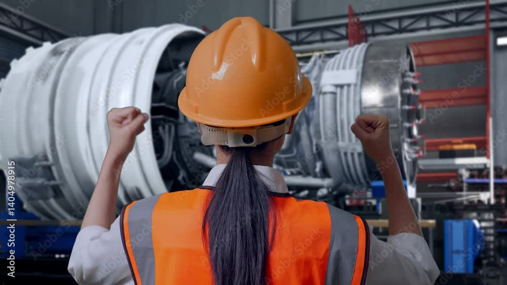 custom made wallpaper toronto digitalClose Up Back View Of A Female Engineer With Safety Helmet Raising Her Hands Celebrating While Working With Airplane Engine Maintenance Conducted