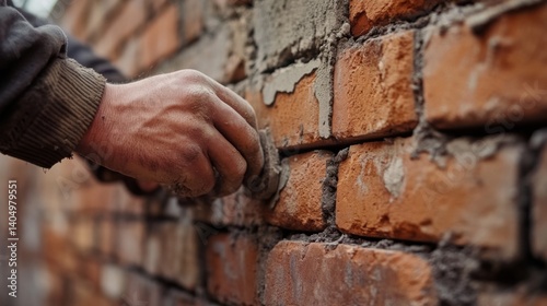 Mason repairing cracks in a brick wall. Featuring masonry and home repair