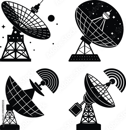 Satellite Communication System silhouette vector