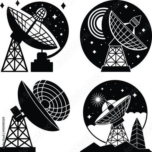 Satellite Communication System silhouette vector