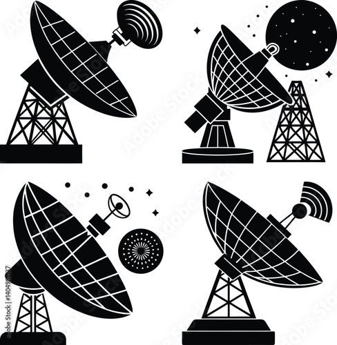 Satellite Communication System silhouette vector