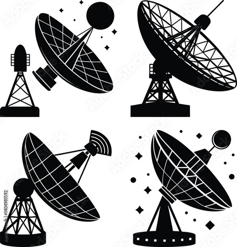 Satellite Communication System silhouette vector