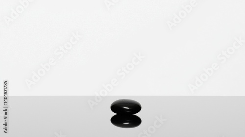 A black sphere rests on a reflective surface.