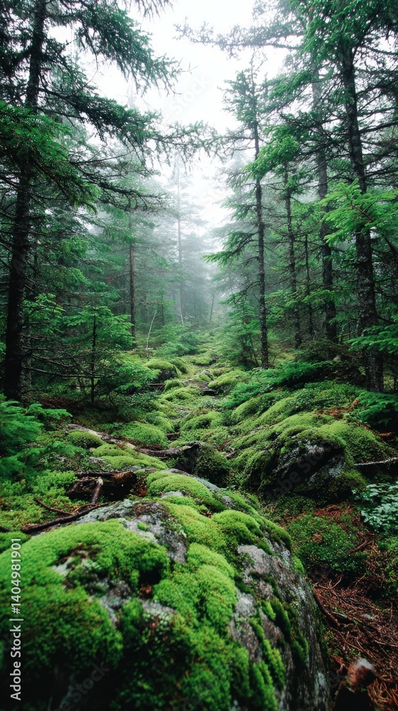 Obraz premium Lush forest path surrounded by serene greenery