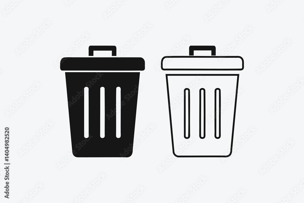Modern Vector Trash Icons, Solid and Outline Styles Modern Vector Trash Icons, Solid and Outline Styles