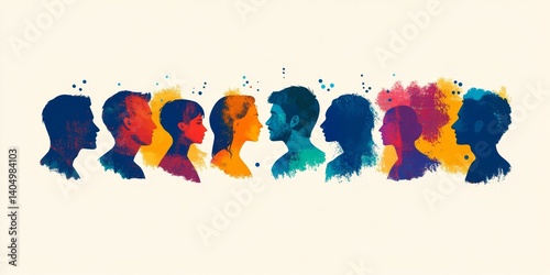 Speech bubble.Silhouette heads people in profile.Talking dialogue and inform.Communicate between a group of multiethnic and multicultural people who talk and share ideas.Diversity, Generative AI