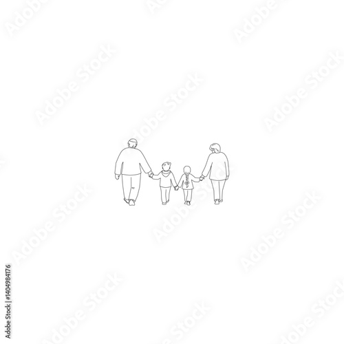 grandparents walking with granddaughter on white background