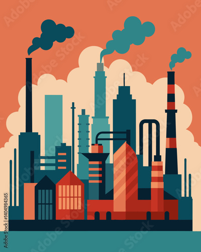 The skyline once dominated by smokestacks and chimneys now lacks the towering symbols of economic progress.. Vector illustration
