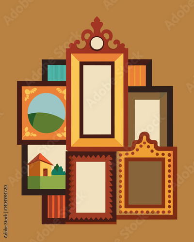A set of antique picture frames repurposed from a decommissioned barn adding character to any gallery wall.. Vector illustration