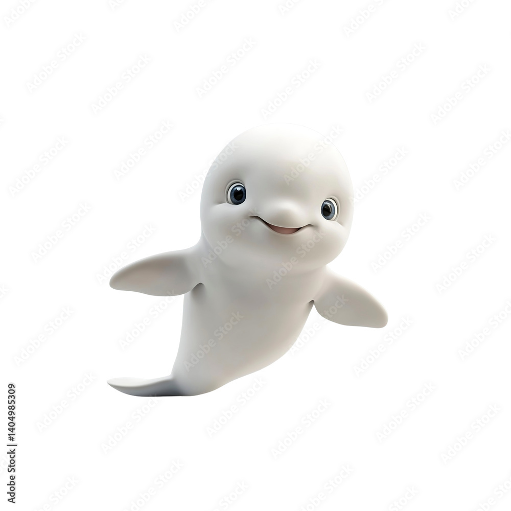 Adorable Cartoon Beluga Whale Calf, 3D Render, Swimming, Cute, Happy Adorable Cartoon Beluga Whale Calf, 3D Render, Swimming, Cute, Happy