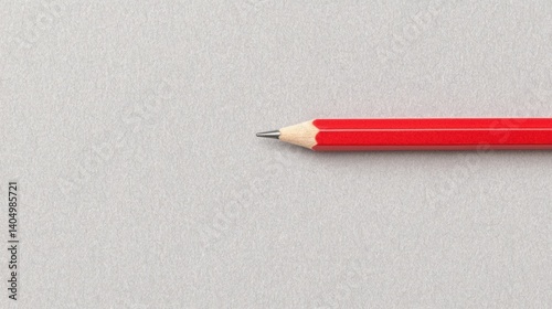 A red pencil with a silver tip rests on a gray surface.