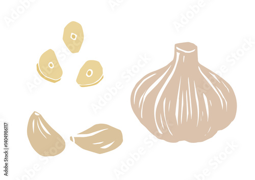 レトロな手描きの野菜のイラスト。にんにく