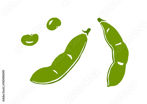 レトロな手描きの野菜のイラスト。枝豆のイラスト