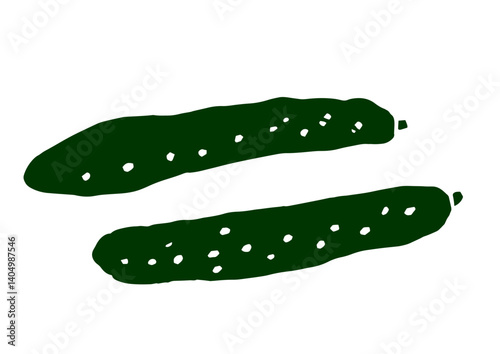 レトロな手描きの野菜のイラスト。きゅうりのイラスト