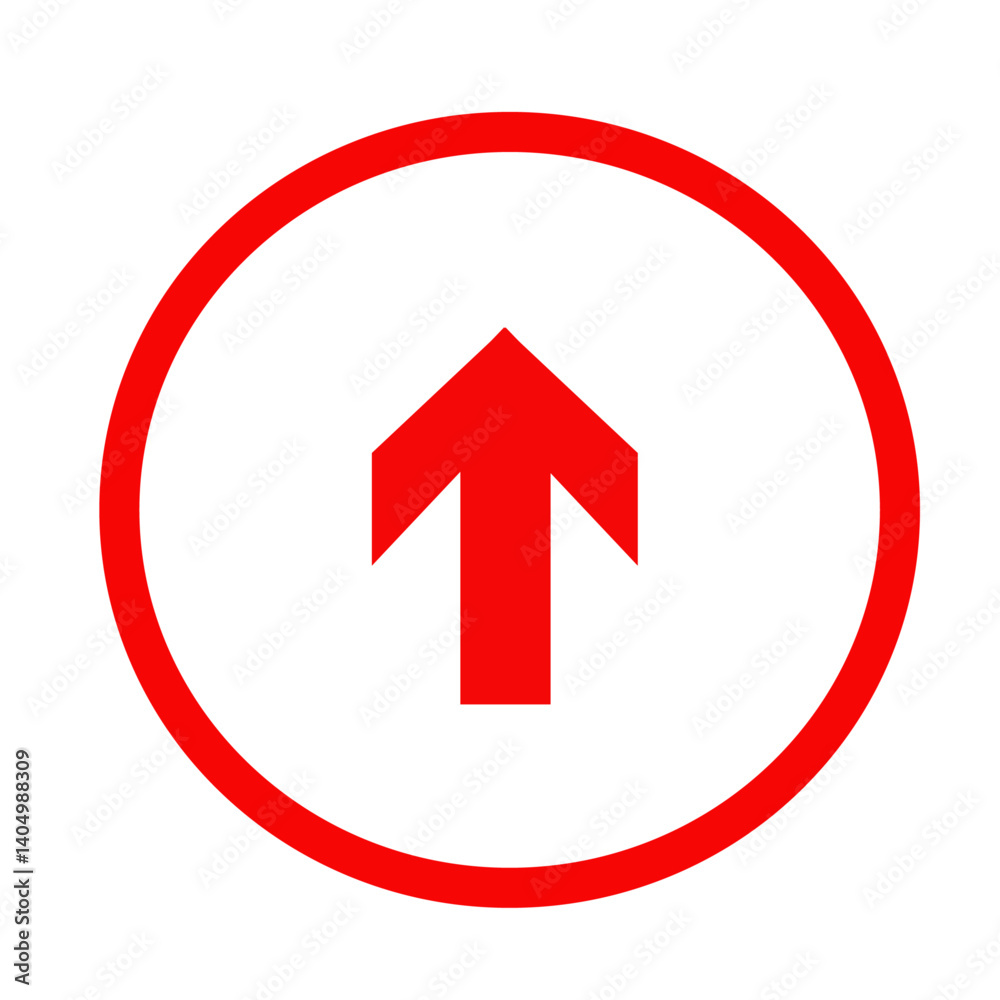 Red up arrow in a circle. Minimalistic upward arrow in a circle. Versatile directional symbol for interfaces, navigation systems, websites, apps and signage. Clean modern design Red up arrow in a circle. Minimalistic upward arrow in a circle. Versatile directional symbol for interfaces, navigation systems, websites, apps and signage. Clean modern design
