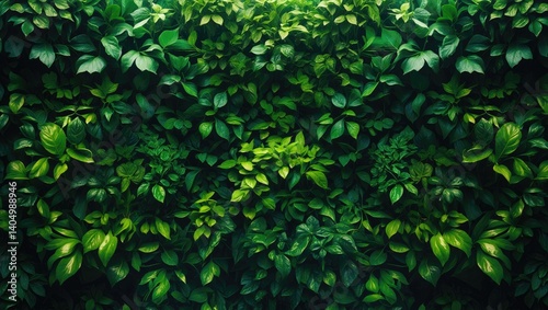Organic structure of green fence. Dense leaves scenery.