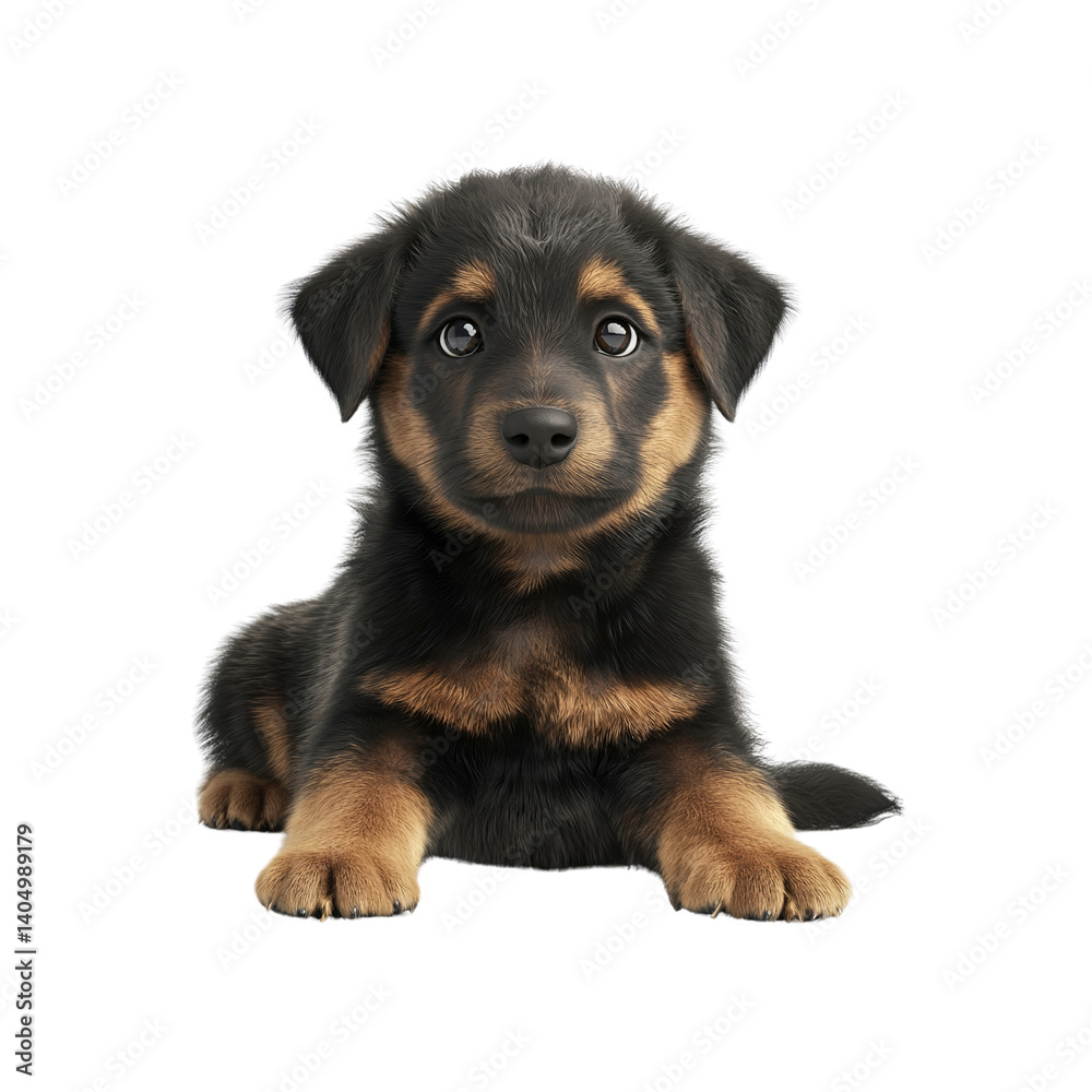 Adorable Black and Tan Puppy Sitting on White Background Adorable Black and Tan Puppy Sitting on White Background