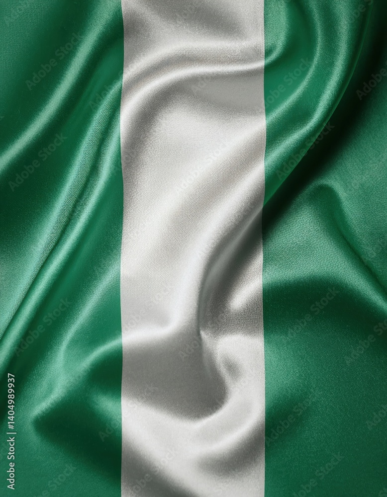 Waving flag of nigeria with green and white vertical stripes on silk fabric Waving flag of nigeria with green and white vertical stripes on silk fabric