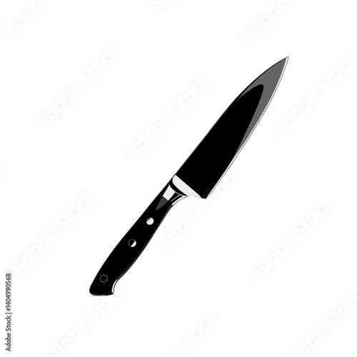 Sharp black kitchen knife on white background