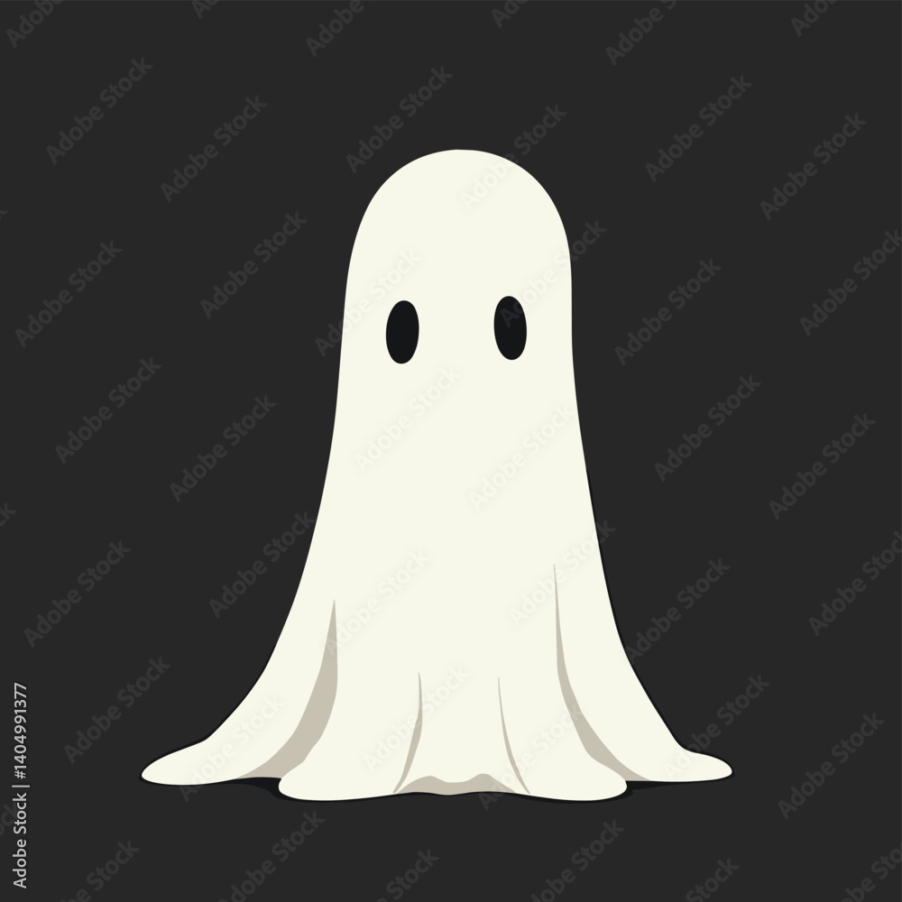 A friendly looking cartoon ghost floats against a dark gray background, a simple, spooky, Halloween design. A friendly looking cartoon ghost floats against a dark gray background, a simple, spooky, Halloween design.