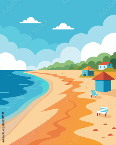 The beach is practically deserted the lack of tourism evident due to the unsightly and unpleasant conditions.. Vector illustration
