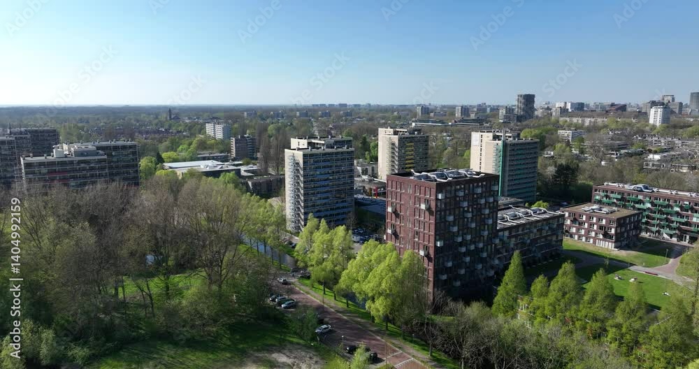 Uilenstede is a student district, street and campus in Amstelveen. Aerial view, student housing, The Netherlands.