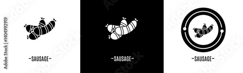 Sausage logo set. Collection of black and white logos. Stock vector.