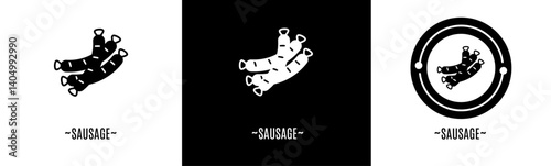 Sausage logo set. Collection of black and white logos. Stock vector.
