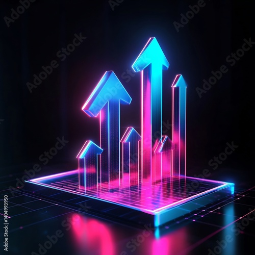 3D Graph Growth Icon A futuristic holographic graph with glowing upward