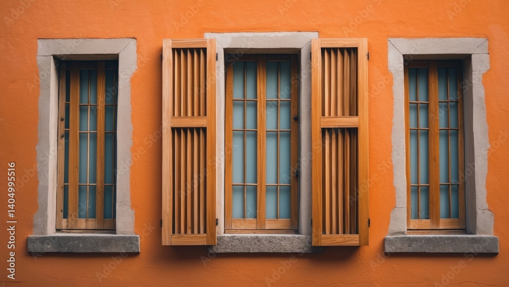 Obraz premium Aged Windows and Orange Walls