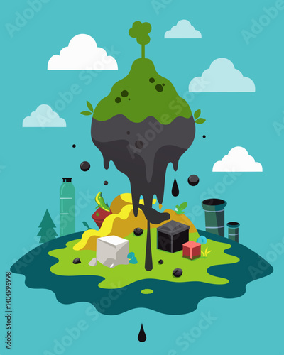 A revolting liquid dripping from a landfill made up of a lethal combination of decomposing waste and harmful chemicals.. Vector illustration