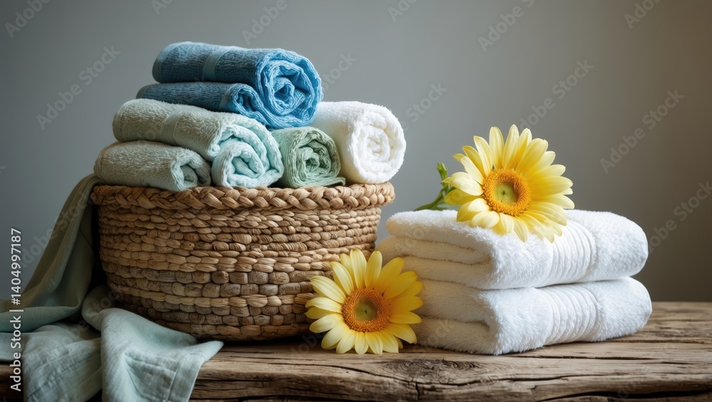 Basket of vibrant towels Basket of vibrant towels